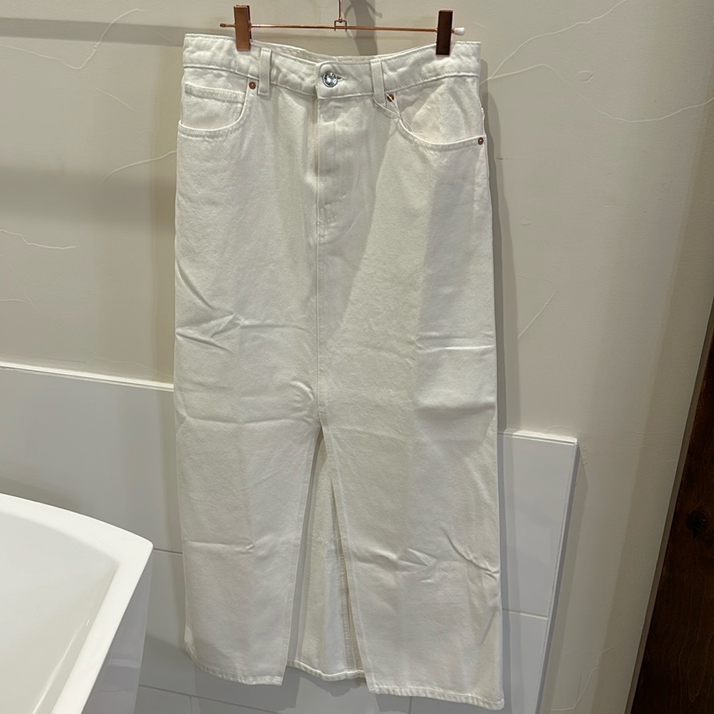 Mango Denim Long Skirt White